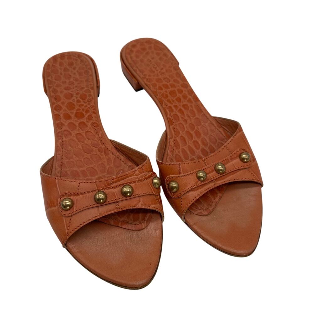 MaxMara Pointed Toe Kitten Heel Sandals Dome Stud Strap Italy Y2K Sz 37 = 6.5